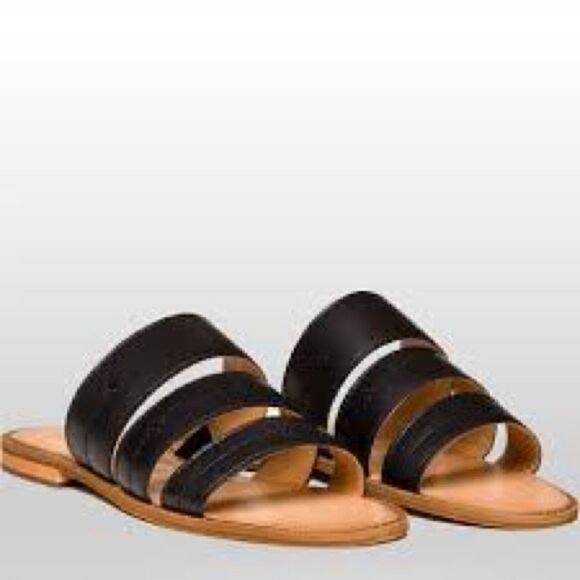 Frye & Co. Evie 3 Band Slide Leather Sandals Black Size 6.5 - Picture 4 of 10